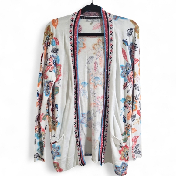 Daniel Rainn Cristiana Floral Print Linen Blend Open Front Cardigan Size L... - Picture 2 of 16